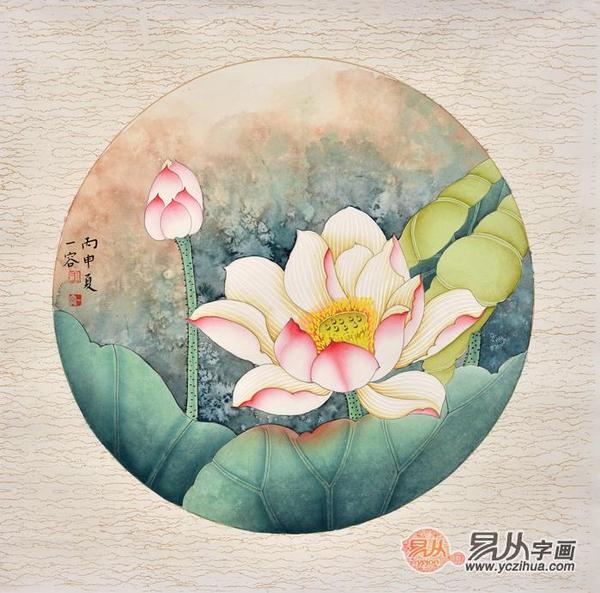 当代名家王一容斗方国画荷花作品欣赏