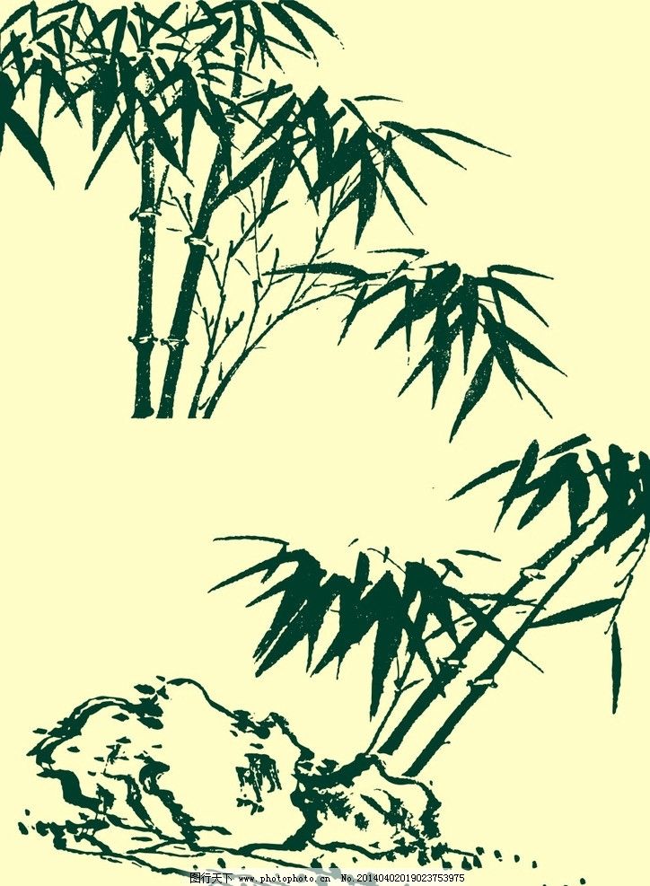 国画竹子石头 国画 山水画 水墨画 竹子 叶子 山石 石头 岩石 花草